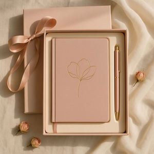 Blush Pink Floral Sewing Binding Hardcover <b>Notebook</b> Gift Set Gold Foil <b>Line</b> Art Pen PU Leather Ribbon Box Journaling Blank Pages - Product Image 1