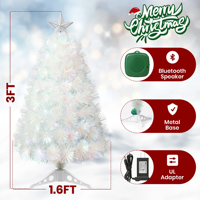 Sapin de Noël en fibre optique blanche de 3 pieds de long, équipé de lumières, décoré de nœuds et de boules de Noël comme feuillage