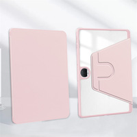 Honor Tablet 9 2024 Housse de protection en silicone TPU transparente ultra-mince avec coque arrière en acrylique rotatif Fente pour stylo Couleur rose