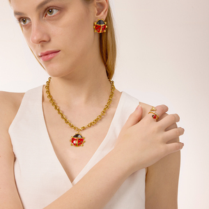 Set di Gioielli J&D Elegante a Forma di <span class=keywords><strong>Coccinella</strong></span>, Placcato Oro 18k, Acciaio Inossidabile, Orecchini e <span class=keywords><strong>Collana</strong></span> Classici a Forma di <span class=keywords><strong>Coccinella</strong></span> - Product Image 3