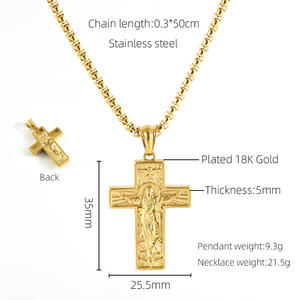 Vendita calda collana croce dio della pace in acciaio inox per gli uomini in stile Euro-americano retrò oro 18K placcato oro <span class=keywords><strong>Jesus</strong></span> collana - Product Image 5