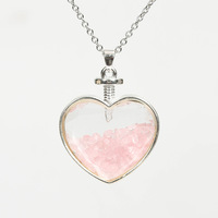 Pendentif en cristal en forme de cœur, améthyste, gravier, pierre précieuse de guérison, puces de quartz, rose, vente en gros