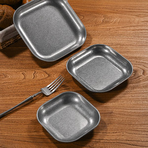 Assiette carrée vintage en acier inoxydable 304, finition vieillie, pour snacks, poulet frit, frites, usage restaurant - Product Image 3