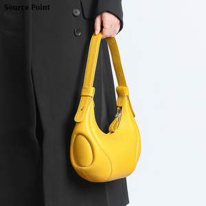 Vintage Casual couche supérieure de peau de vache femmes sous les bras sacs vache-corne forme fermeture éclair épaule <span class=keywords><strong>sac</strong></span> à main - Product Image 2