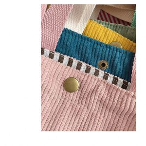 Custom Logo Middle Bottom Durable Fabric Student <b>Corduroy</b> and Arts Buckle Single Shoulder Canvas Campus Tote <b>Bag</b> - Product Image 3