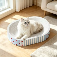 Lit-griffoir ovale spacieux de luxe moderne pour chat, en carton ondulé écologique, arbre à chat à 2 niveaux, nid lounge d'intérieur