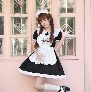 Japanese Maid Cosplay Costume Black Polyester Anime Role Play Lolita Outfit Plus Size Winter 2022 - Product Image 1