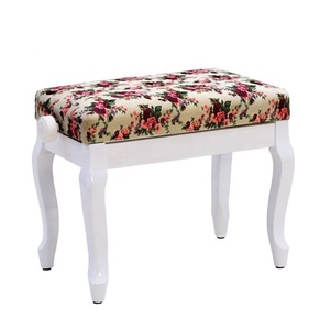 Banco de <span class=keywords><strong>Piano</strong></span> de Tela con Diseño de Flores Blancas, <span class=keywords><strong>Taburete</strong></span> Elevador Individual Ajustable sin Librero, Silla con Patas Curvas - Product Image 1