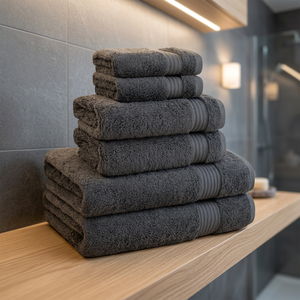Ensemble de serviettes de bain en coton gris, doux, moelleux, tissé, séchage rapide, absorbant, rectangulaire, à carreaux, bio, écologique, pour la maison, l'hôtel, le spa - Product Image 1