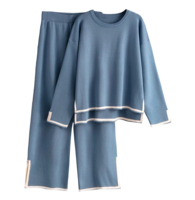 Tenues 2 pièces pour femmes Pull en tricot à manches longues Top Pantalon à jambes larges Ensembles de salon Survêtements