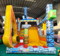 Château Gonflable Géant Excavatrice avec Toboggan, Escalier d'Accès et Jouets Éducatifs pour Fêtes