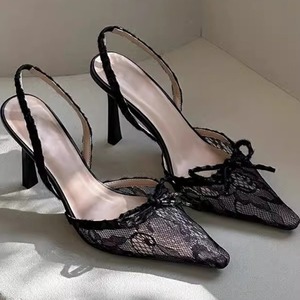 QuiteS Retro con fiocco a punta <span class=keywords><strong>tacchi</strong></span> alti da donna 2025 estate nuovi sandali con tacco chiuso e tacco leopardato - Product Image 2