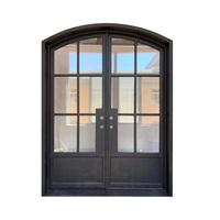 Porte d'entrée principale extérieure de style français en fer forgé avec verre, double battant, avec moustiquaire en fibre de verre pour villa