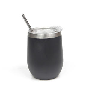 Gobelet Enduit De poudre En Acier Inoxydable voyage tasse 12 oz <span class=keywords><strong>Verre</strong></span> À Vin Sans Tige avec Couvercle Coulissant, Paille Réutilisable - Product Image 2