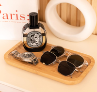 Plateau de rangement en bambou pour vanité, plateau décoratif rectangulaire arrondi pour parfums, bijoux, comptoir de salle de bain