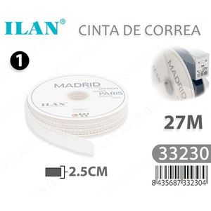 ริบบิ้นสีขาว Madrid ขนาด 2.5 ซม. ยาว 27 ม. ยี่ห้อ ILAN Cinta De Correa - Product Image 3