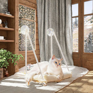 سرير حيوانات أليفة متين وموثوق به ، أرجوحة جانبية خشبية شتوية فاخرة مع أكواب شفط قوية ، حبال معلقة مصنوعة يدويًا للقطط - Product Image 2