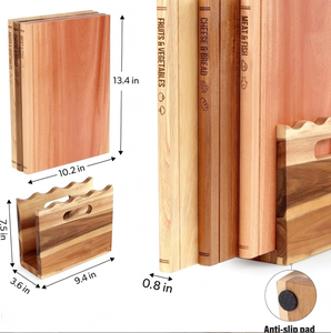 Ensemble de planches à découper avec support pour manger et présenter, en bois naturel et écologique, pour la viande, le pain et les fruits - Product Image 2