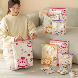 Cute Cartoon Storage Bag Transparent Zipper Clothes Organizer Lightweight Travel <b>Wardrobe</b> Portable Bag Rectangle Shape - Product Image 2