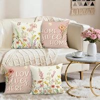Housse de coussin à motif d'oiseaux et de fleurs de printemps, design de couronne de fleurs colorées, adaptée à la décoration de la terrasse à domicile, 4 pièces
