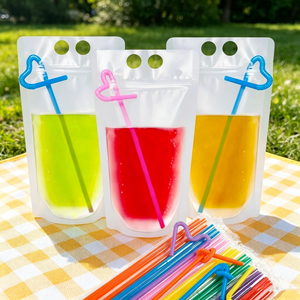 Bolsas <span class=keywords><strong>de</strong></span> bebidas transparentes reutilizables <span class=keywords><strong>de</strong></span> mano con pajita <span class=keywords><strong>de</strong></span> plástico resistente para bebidas frías y calientes, batidos <span class=keywords><strong>de</strong></span> jugo caliente - Product Image 1