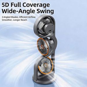 3 Head Table Type-C Fast Charging Low Noise Adjustable <b>Small</b> Desktop Personal Cooling Fan for Office - Product Image 5