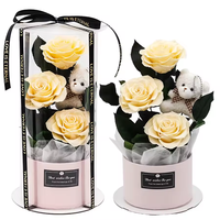 Rose éternelle fraîche en forme d'ours, directement de l'usine, pour la Saint-Valentin, cadeau de remise de diplôme, boîte-cadeau en forme de seau, rose éternelle longue durée