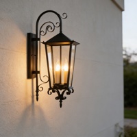 Lampe murale extérieure de jardin rétro noire de grande taille E14 * 3, étanche, lampe murale LED rétro pour villa, cour, couloir extérieur