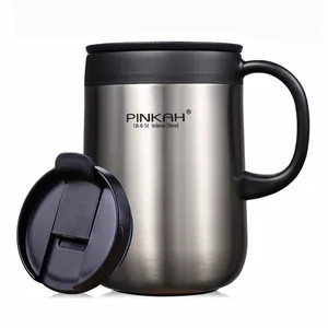 Piná 15oz caneca de café térmica reutilizável, xícara de aço inoxidável com alça 304 canecas com tampa