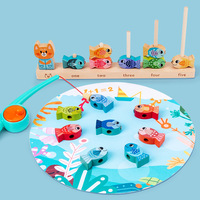 Juguete de Pesca de Madera 2 en 1, Juego de Apilamiento de Peces, Juego de Contar Números, Juego de Coordinación Mano-Ojo Montessori para Niños Pequeños, Niños y Niñas