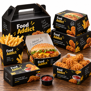 Caja de papel personalizada <span class=keywords><strong>para</strong></span> envasado de comida rápida, caja plegable de cartón <span class=keywords><strong>para</strong></span> papas fritas, pollo y hamburguesas <span class=keywords><strong>para</strong></span> llevar con logo impreso - Product Image 1