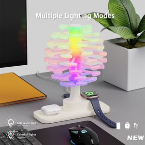 3 in 1 yaratıcı Spiral ağacı abajur atmosfer <span class=keywords><strong>LED</strong></span> gece işık masaüstü masa lambası telefon için kablosuz şarj ile izle - Product Image 3