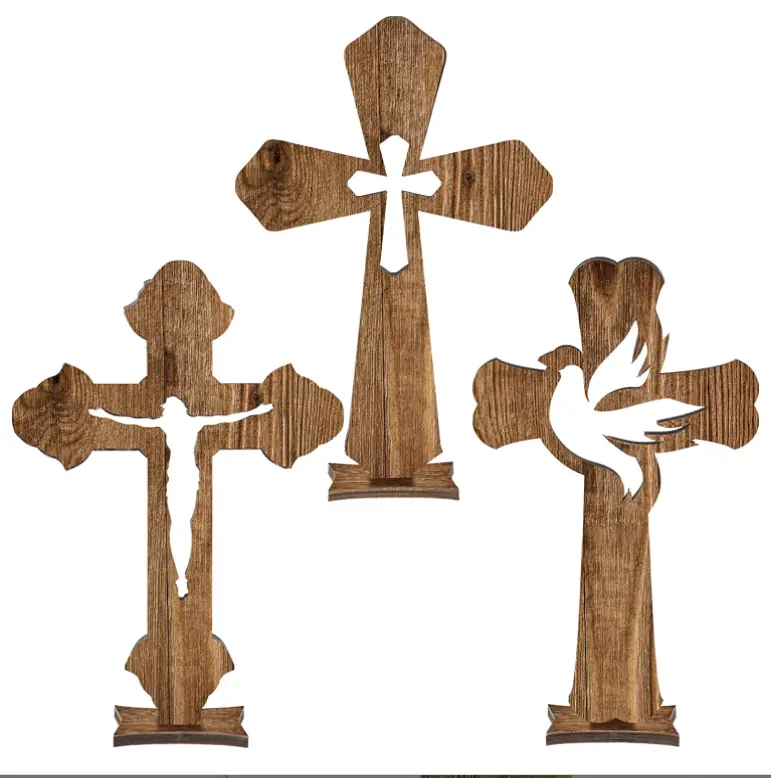 Creative decoration Catholic wooden cross crafts Small baptism decoration Simple standing cross