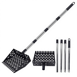 <span class=keywords><strong>Pelle</strong></span> à fumier de poulet en acier inoxydable à 4 sections avec lame de 25 cm, manche long, argent/noir, emballage en boîte pour usage agricole - Product Image 1