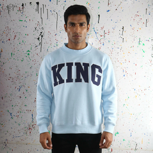 KING SKY BLUE Hooded Half Zip Custom Made Sweatshirt 100% Cotton <b>Navy</b> Blue Applique Embroidery Oversized Winter CLUSH SPORTS - Product Image 1