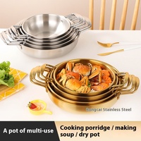 Mini marmite en acier inoxydable au design classique de style coréen avec couvercle doré binaural pour fruits de mer Soupe ramen espagnole Nouilles instantanées