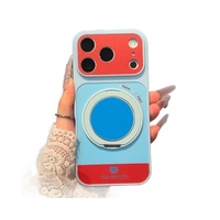 Compatible avec les modèles 17 et 18 Pro Max 16, coque de téléphone minimaliste en TPU premium avec support magnétique rotatif, couleur macaron, blocs de couleur