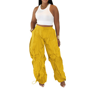 Women's Stylish High Waist Cord Locks Baggy Lantern Slacks Pants Ruched Details Elastic Waist Casual <strong>Harem</strong> <strong>Trousers</strong> - Product Image 6