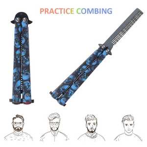 Suministros de peluquero práctica al aire libre peine cuchillos Balisong mariposa hoja giratoria cuchillo plegable peine de pelo entrenador - Product Image 3