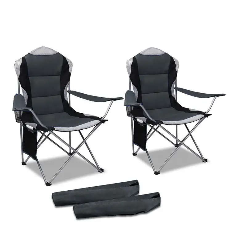 Chaise de plage de luxe rembourrée, fauteuil pliable, portable, pour jardin camping, avec porte-tasse