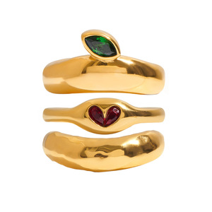New Style Herz Liebe und Blattform Ring Rot Grün Zirkon Stapel ringe Edelstahl 18 Karat vergoldet Wasserdichter Schmuck - Product Image 5