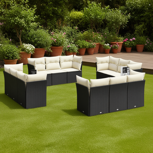 Cream White And Black <b>Rattan</b> Garden <b>Sofa</b> Set 10 Plus Seating Outdoor Furniture Contemporary Design - Product Image 2
