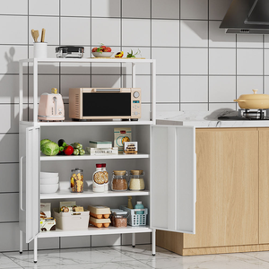 Buffet moderne en métal avec 2 portes en acier et étagère ouverte pour four à <span class=keywords><strong>micro</strong></span>-ondes pour la cuisine - Product Image 3