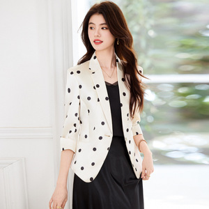 Women's Polka Dot Blazer Three Quarter Sleeve Slim Fit Spring Summer 2025 Breathable Polyester Coat - Product Image 2
