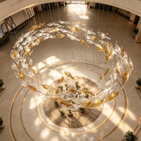 Lustres décoratifs en verre design art moderne, sur mesure, grands, en cristal, luxueux, pour hall d'hôtel, salle de banquet