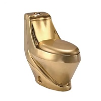 WC monobloc blanc allongé multicolore avec abattant doré pour salle de bain