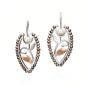 Orecchini Pendenti Multicolore Nakada E4560 in Argento 925 con Perle Coltivate, Design Vintage a Motivo Vegetale, per Uso Quotidiano Femminile - Product Image 1