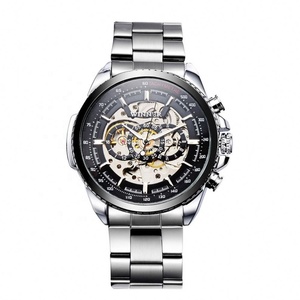 Men's Gold Skeleton Automatic <b>Mechanical</b> <b>Watch</b>, Decorative Tachymeter Bezel, Luxury Stainless Steel Business Dress Wristwatch - Product Image 3