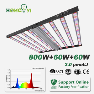 Hongyi <span class=keywords><strong>800W</strong></span> + 60W + 60W 8 bars LED phát triển ánh sáng Ba kênh điều khiển với phổ rộng PPE 3.0umol/J phổ đầy đủ & đỏ + FR & UV - Product Image 1