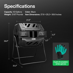 Poubelle à <span class=keywords><strong>compost</strong></span> rotative double multifonctionnelle d'extérieur 160 L, résistante à la corrosion, noire, type à bascule, pour <span class=keywords><strong>terrasse</strong></span>, pelouse, jardin, moderne - Product Image 2